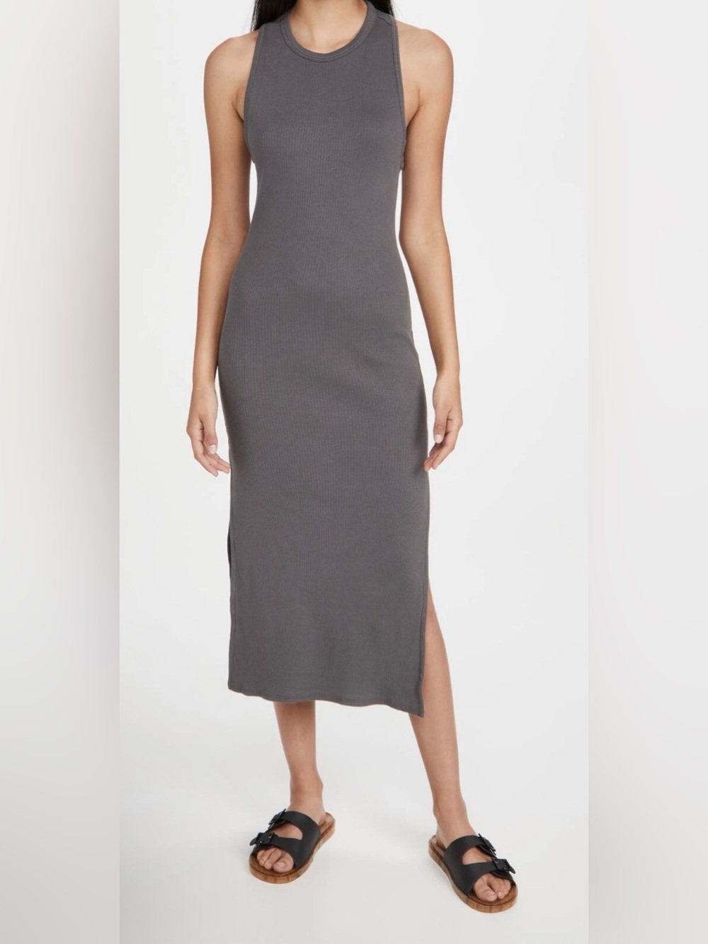 Rag & Bone Essential Rib Muscle Dress Gray Organic Pima Cotton Maxi Dress Large